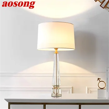 Настолна лампа AOSONG от Месинг, модерна Проста светодиодна настолна лампа с кристали, украса за дома, нощно шкафче