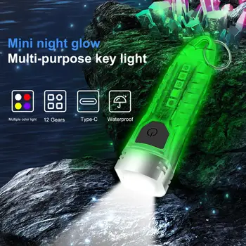 Led Ключодържател Преносим флуоресцентно EDC фенерче Работен лампа Type-C, Акумулаторна батерия и мини фенерче с UV джобен фенер за къмпинг