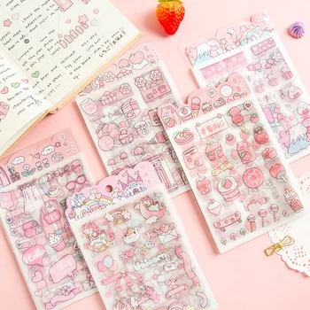 4 листа, комплект розови етикети с участието на домашен любимец Kawai, Сакура, подарък албум за прекрасни момичета, списание за scrapbooking, декоративна стикер, сладки канцеларски материали